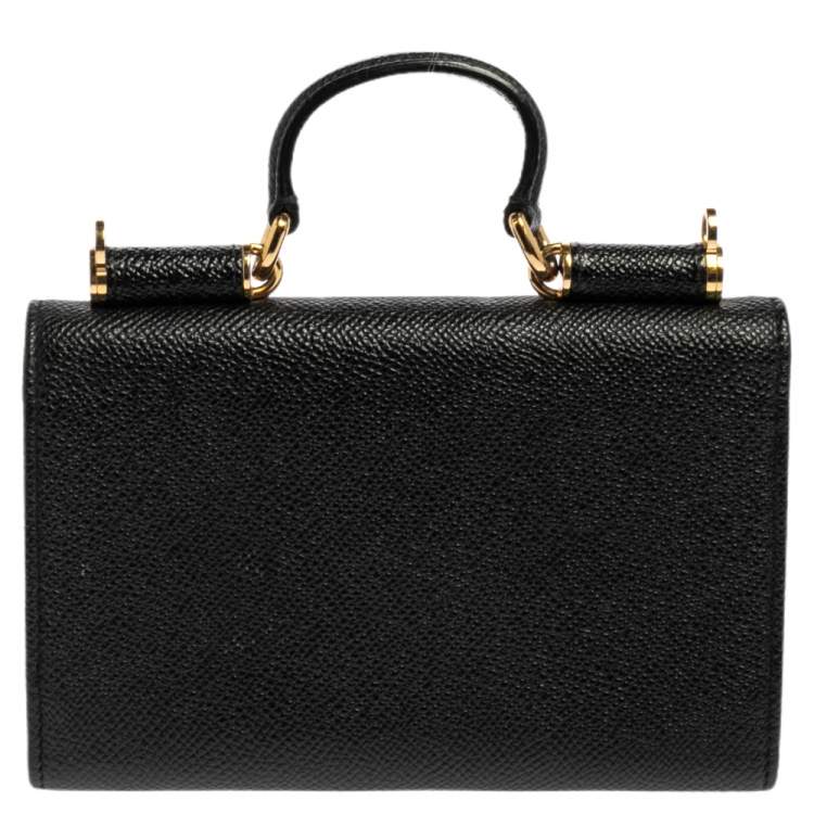 Pre Owned Dolce & Gabbana Black Leather Sicily Von Wallet on Chain