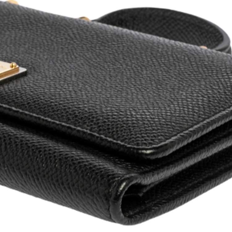 Pre Owned Dolce & Gabbana Black Leather Sicily Von Wallet on Chain