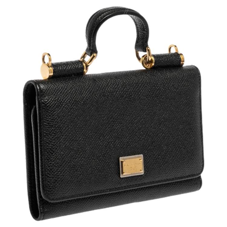 Pre Owned Dolce & Gabbana Black Leather Sicily Von Wallet on Chain