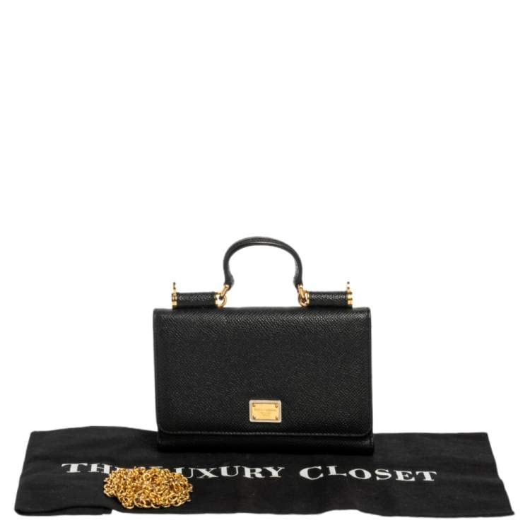 Pre Owned Dolce & Gabbana Black Leather Sicily Von Wallet on Chain