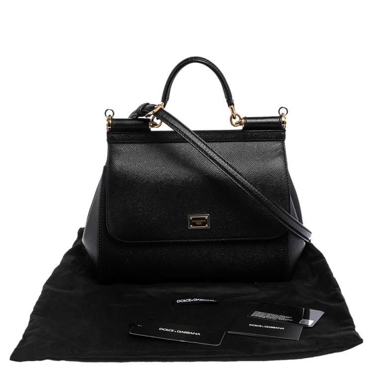 Pre Owned Dolce & Gabbana Black Leather Medium Miss Sicily Top Handle Bag
