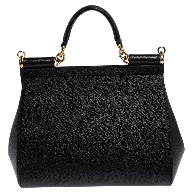 Pre Owned Dolce & Gabbana Black Leather Medium Miss Sicily Top Handle Bag