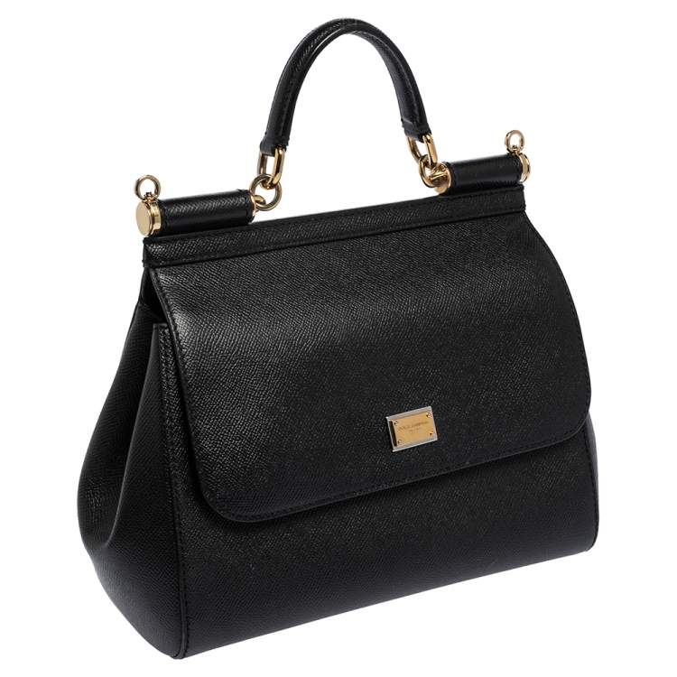 Pre Owned Dolce & Gabbana Black Leather Medium Miss Sicily Top Handle Bag