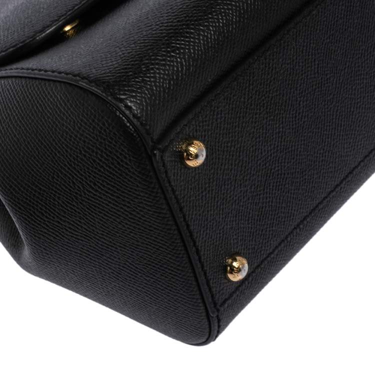 Pre Owned Dolce & Gabbana Black Leather Medium Miss Sicily Top Handle Bag
