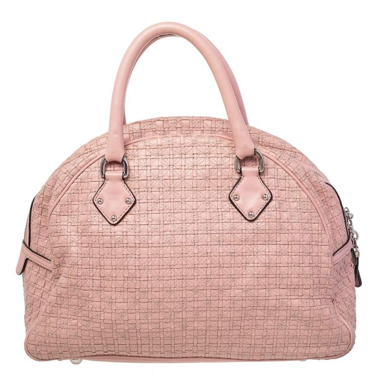 Pre Owned Dolce & Gabbana Rose Pink Woven Leather Miss Biz Satchel