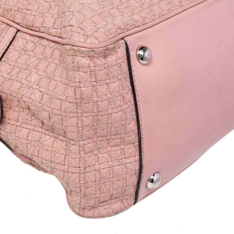 Pre Owned Dolce & Gabbana Rose Pink Woven Leather Miss Biz Satchel