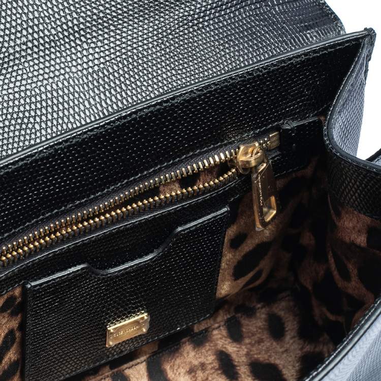 Pre Owned Dolce & Gabbana Blacl Lizard Embossed Leather Miss Monica Shoulder Bag