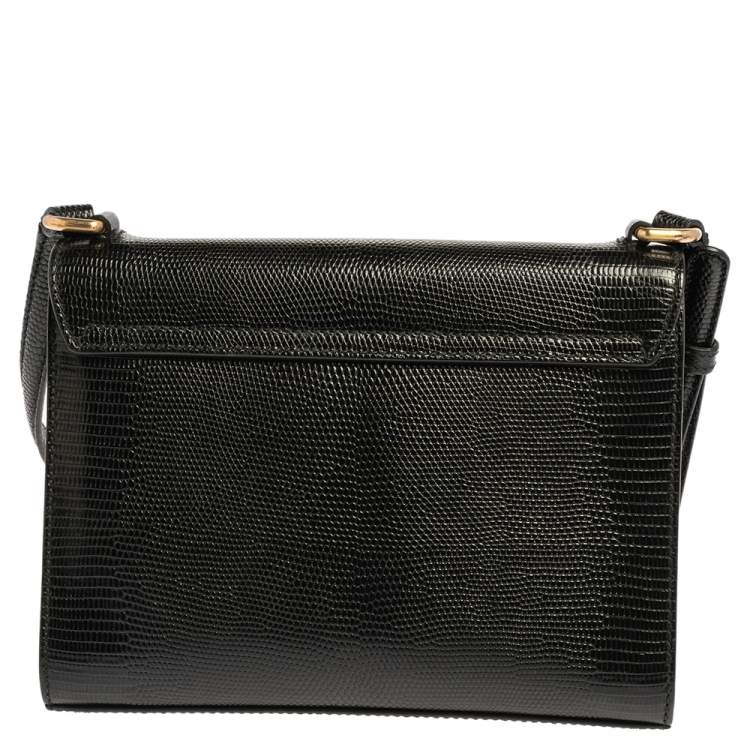 Pre Owned Dolce & Gabbana Blacl Lizard Embossed Leather Miss Monica Shoulder Bag
