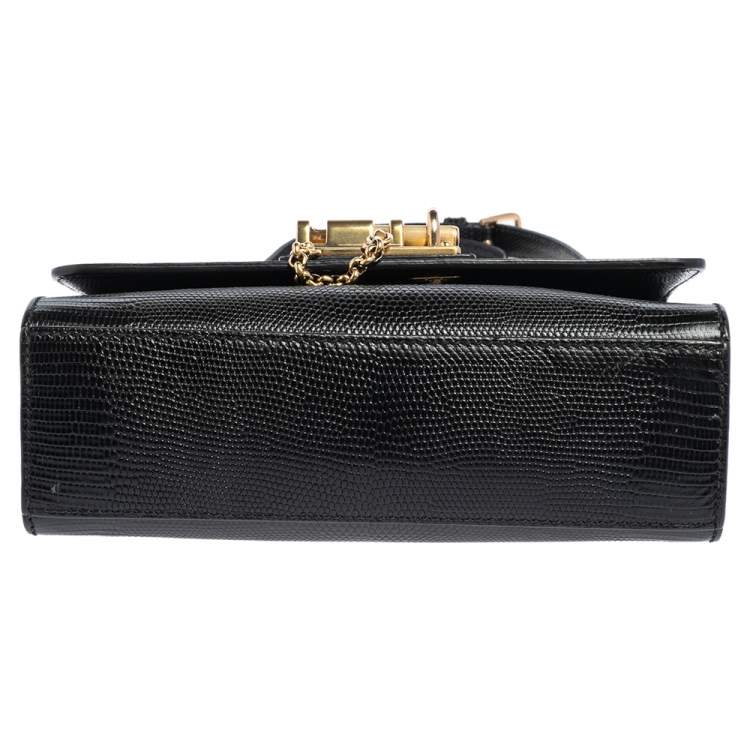 Pre Owned Dolce & Gabbana Blacl Lizard Embossed Leather Miss Monica Shoulder Bag