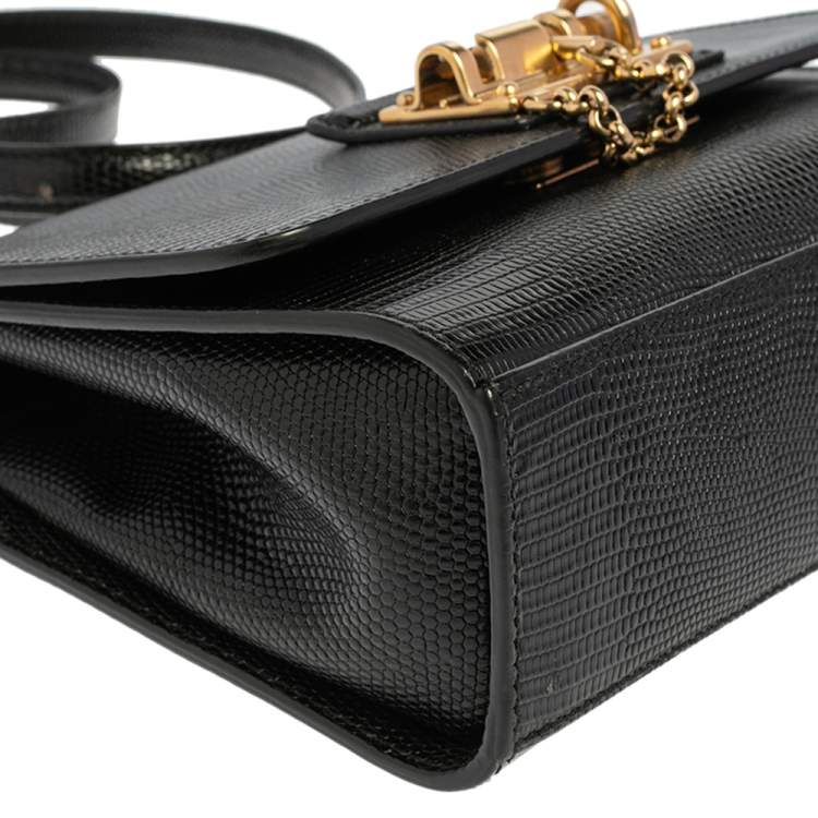 Pre Owned Dolce & Gabbana Blacl Lizard Embossed Leather Miss Monica Shoulder Bag