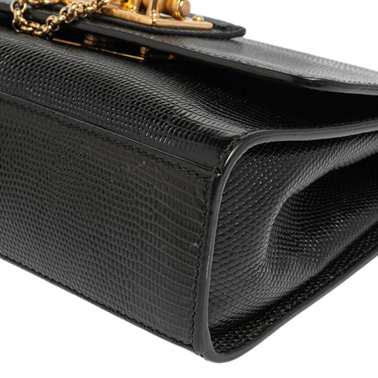 Pre Owned Dolce & Gabbana Blacl Lizard Embossed Leather Miss Monica Shoulder Bag
