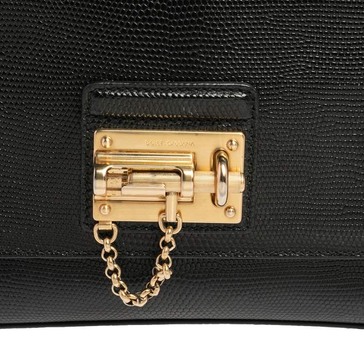 Pre Owned Dolce & Gabbana Blacl Lizard Embossed Leather Miss Monica Shoulder Bag