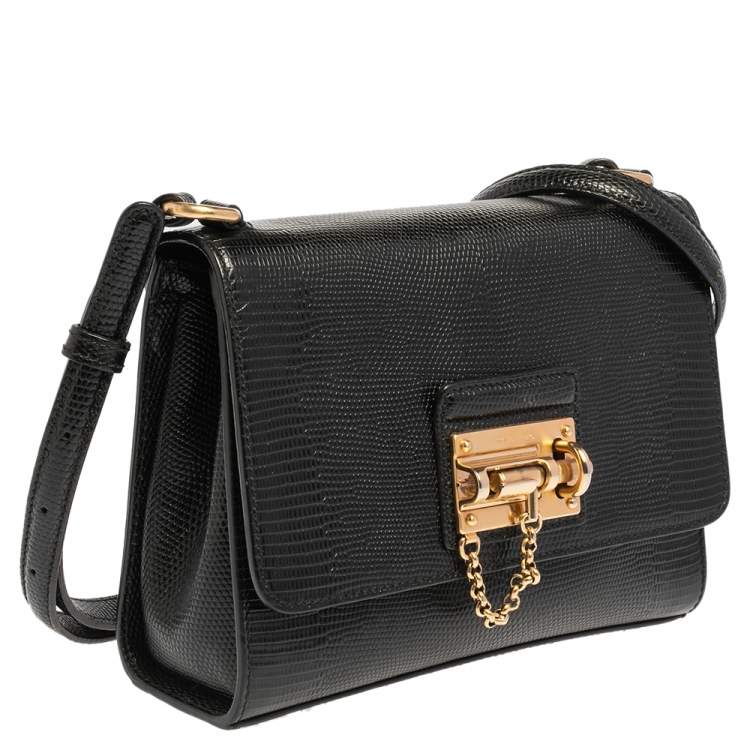 Pre Owned Dolce & Gabbana Blacl Lizard Embossed Leather Miss Monica Shoulder Bag