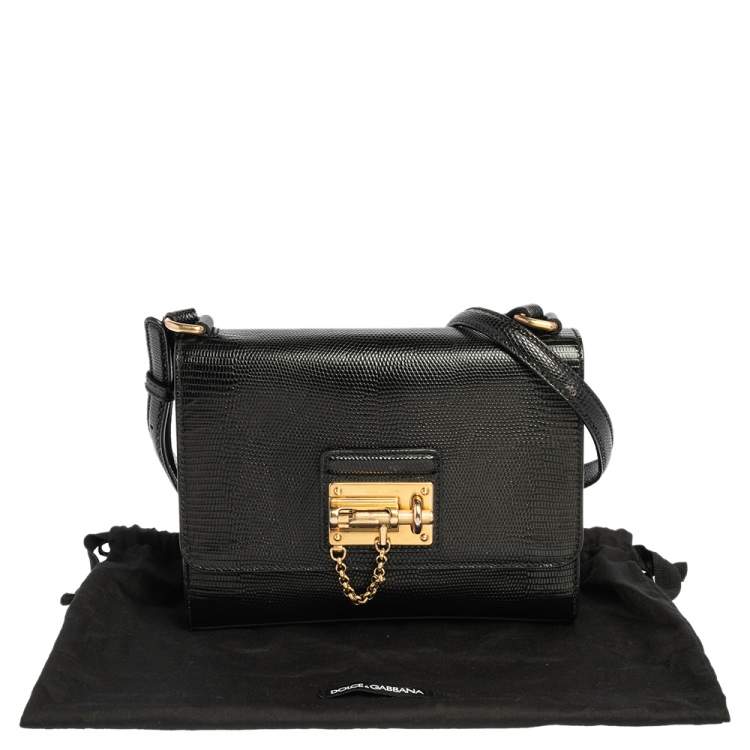 Pre Owned Dolce & Gabbana Blacl Lizard Embossed Leather Miss Monica Shoulder Bag