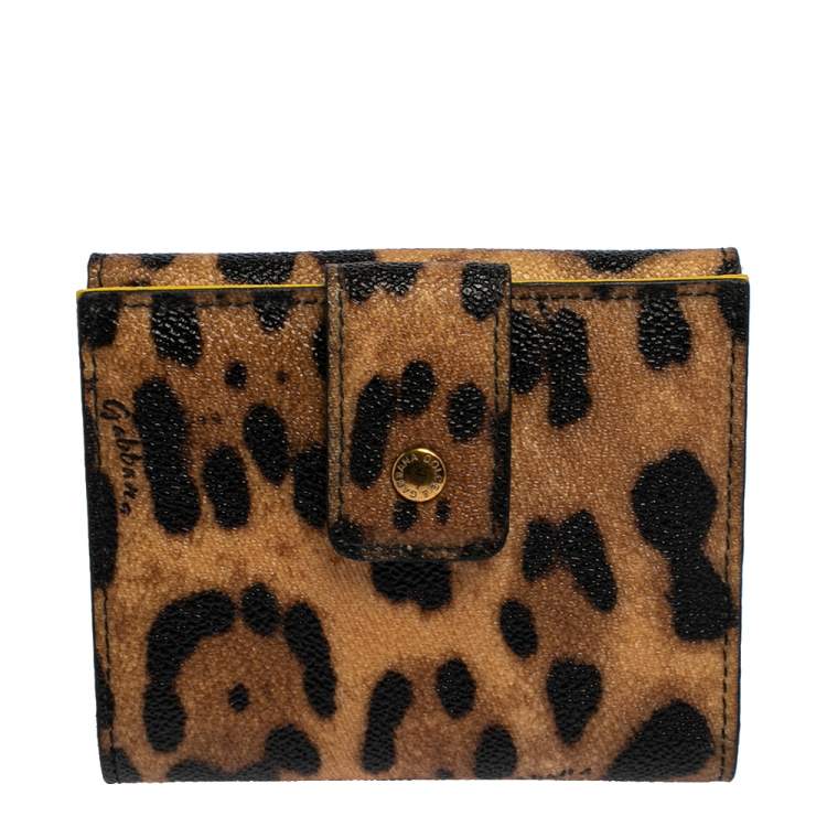 Pre Owned Dolce & Gabbana Brown/Black Leopard Print Coated Canvas French Wallet
