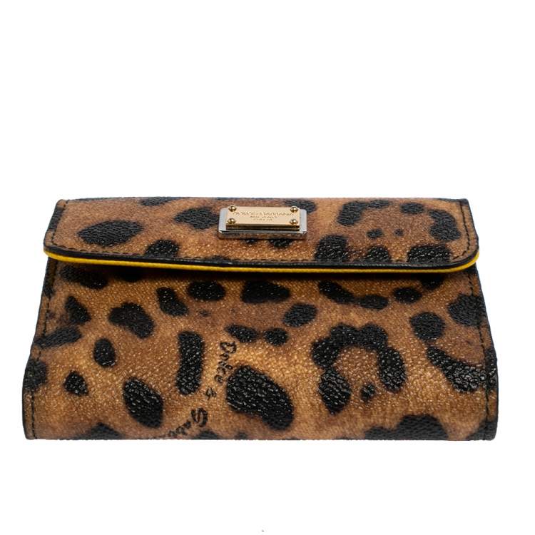 Pre Owned Dolce & Gabbana Brown/Black Leopard Print Coated Canvas French Wallet
