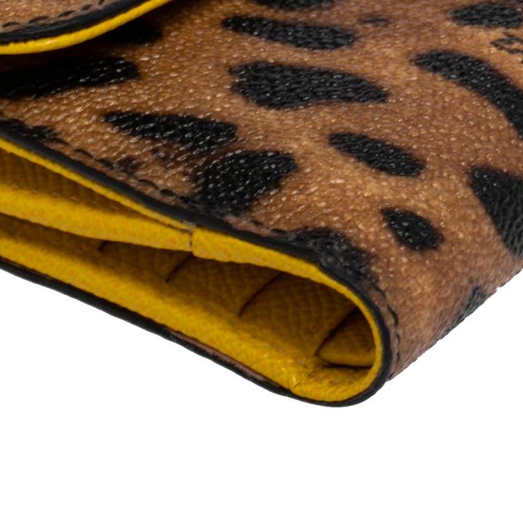 Pre Owned Dolce & Gabbana Brown/Black Leopard Print Coated Canvas French Wallet