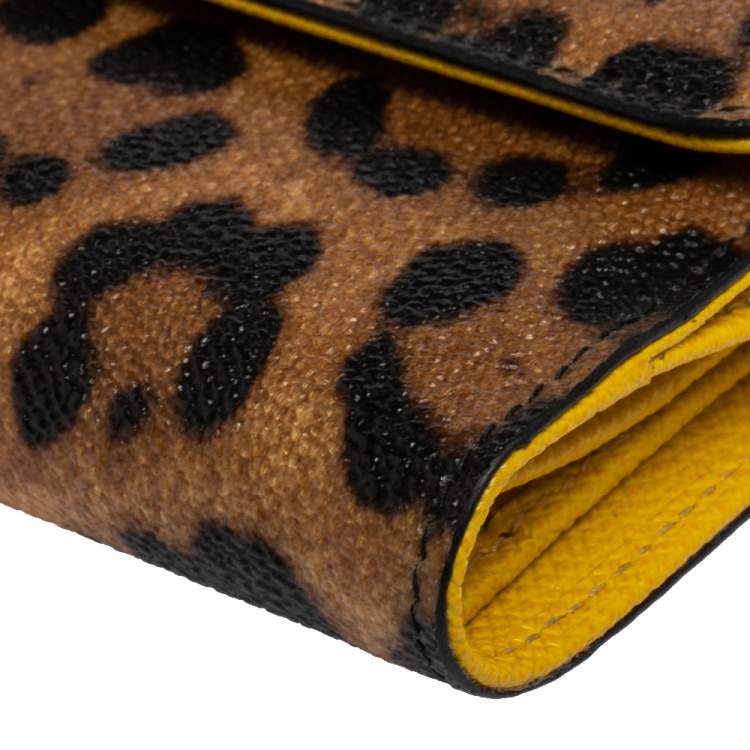 Pre Owned Dolce & Gabbana Brown/Black Leopard Print Coated Canvas French Wallet