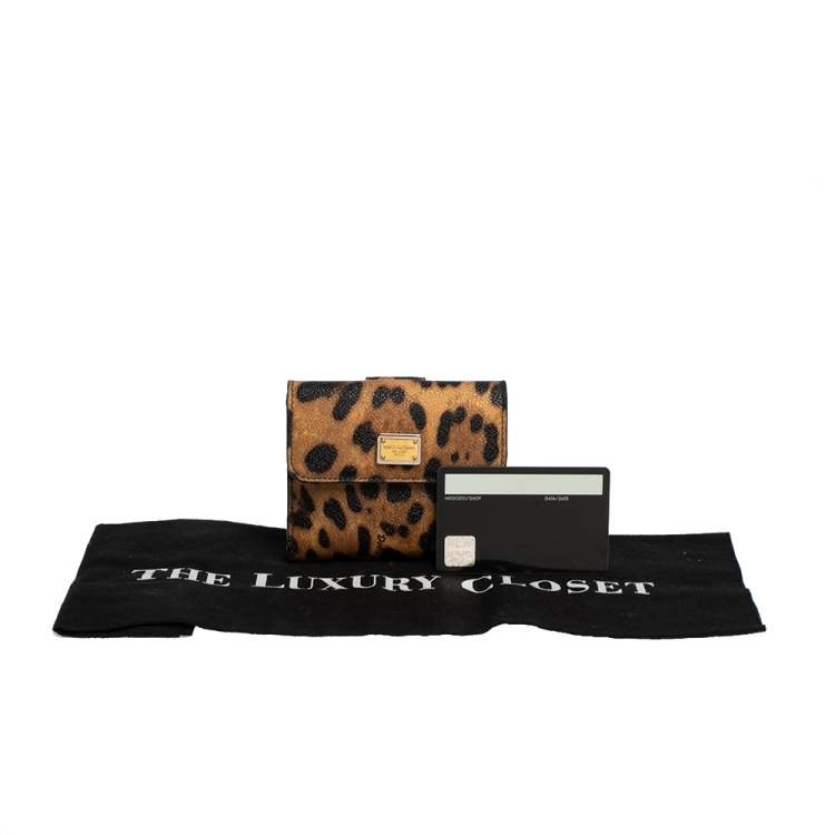 Pre Owned Dolce & Gabbana Brown/Black Leopard Print Coated Canvas French Wallet