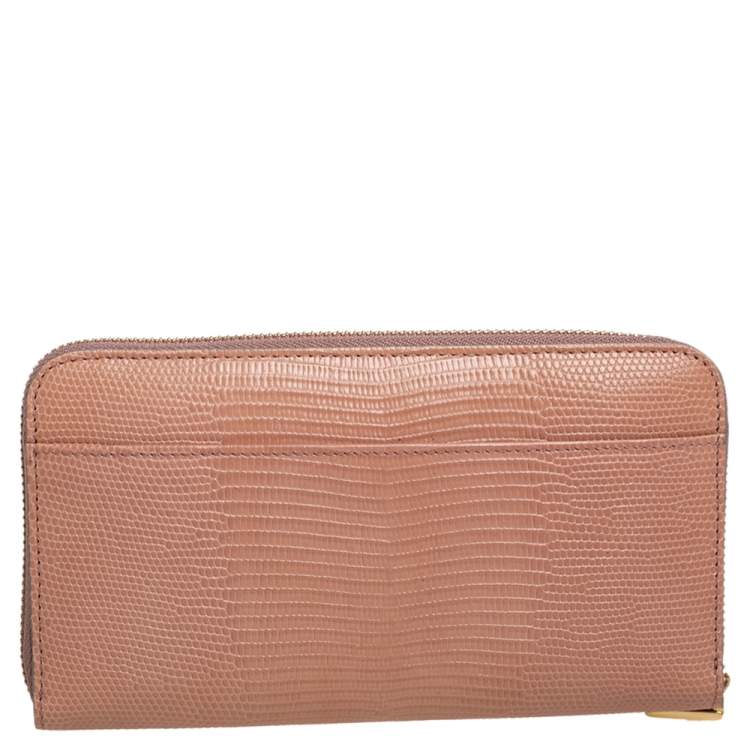 Pre Owned Dolce & Gabbana Beige Lizard Embossed Leather Zip Around Wallet