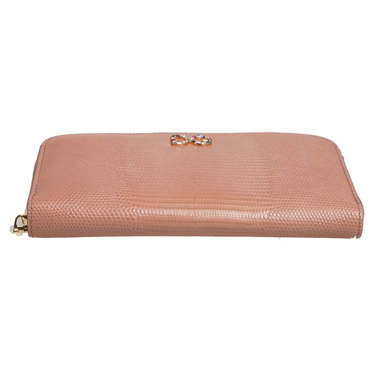 Pre Owned Dolce & Gabbana Beige Lizard Embossed Leather Zip Around Wallet