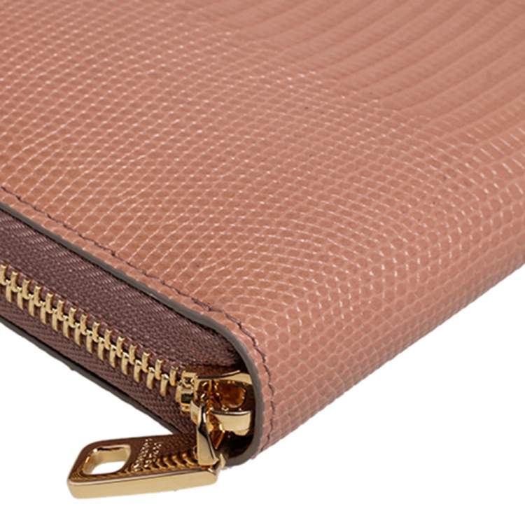 Pre Owned Dolce & Gabbana Beige Lizard Embossed Leather Zip Around Wallet