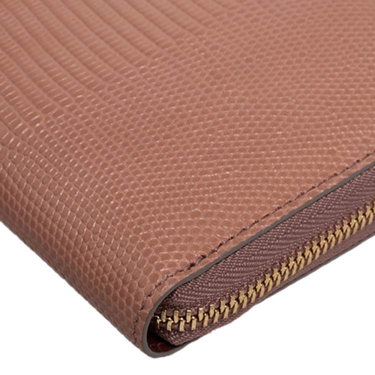 Pre Owned Dolce & Gabbana Beige Lizard Embossed Leather Zip Around Wallet