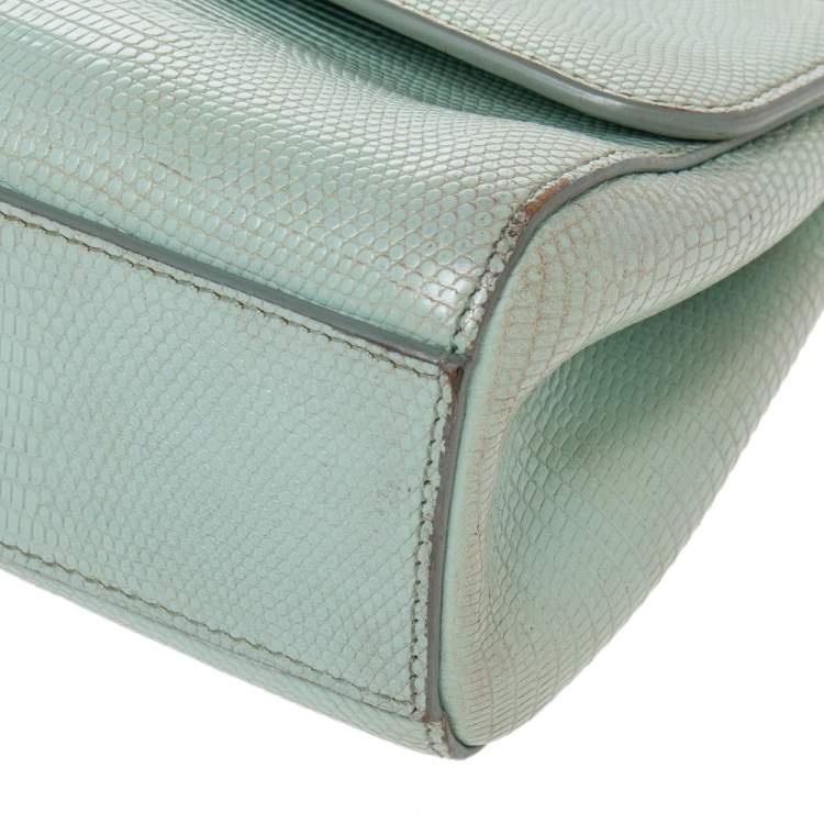 Pre Owned Dolce & Gabbana Green Lizard Embossed Leather Small Miss Sicily Top Handle Bag