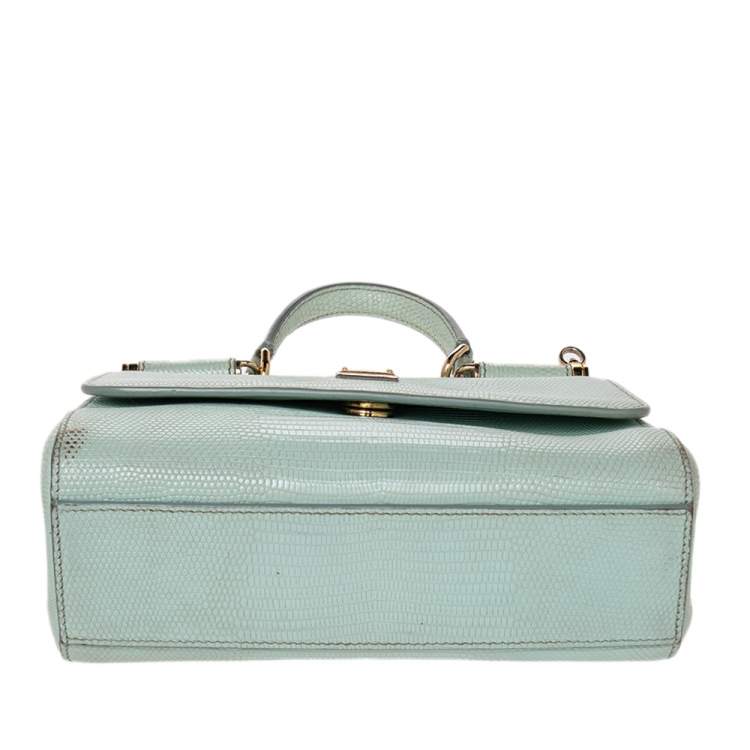 Pre Owned Dolce & Gabbana Green Lizard Embossed Leather Small Miss Sicily Top Handle Bag