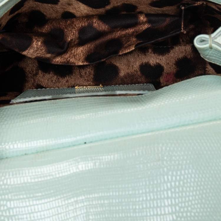 Pre Owned Dolce & Gabbana Green Lizard Embossed Leather Small Miss Sicily Top Handle Bag