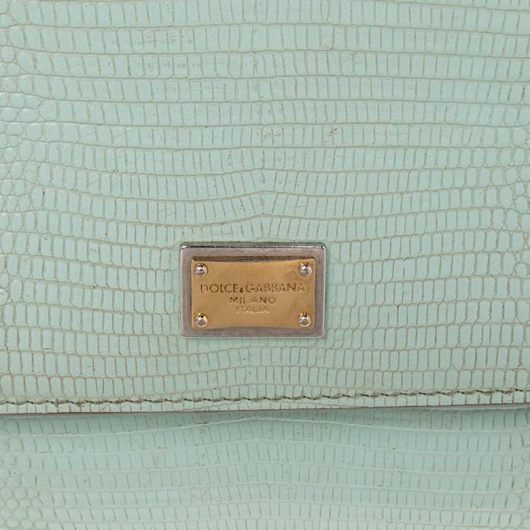 Pre Owned Dolce & Gabbana Green Lizard Embossed Leather Small Miss Sicily Top Handle Bag
