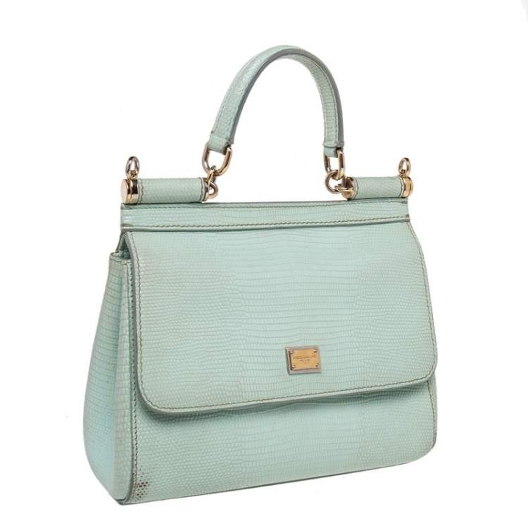 Pre Owned Dolce & Gabbana Green Lizard Embossed Leather Small Miss Sicily Top Handle Bag