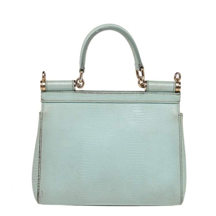 Pre Owned Dolce & Gabbana Green Lizard Embossed Leather Small Miss Sicily Top Handle Bag