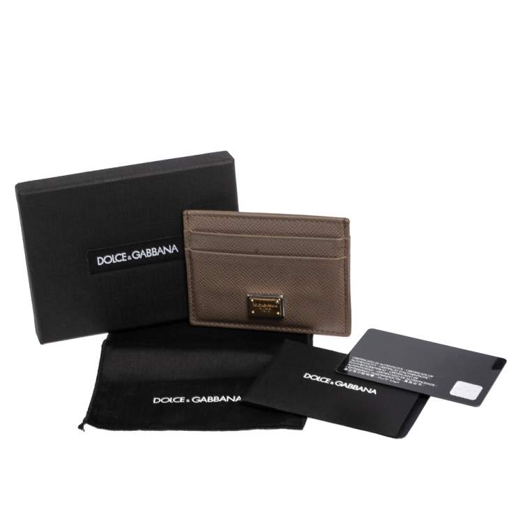 Pre Owned Dolce & Gabbana Brown Grained Leather Card Holder