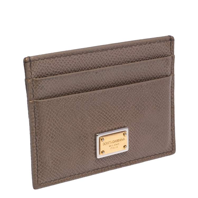 Pre Owned Dolce & Gabbana Brown Grained Leather Card Holder