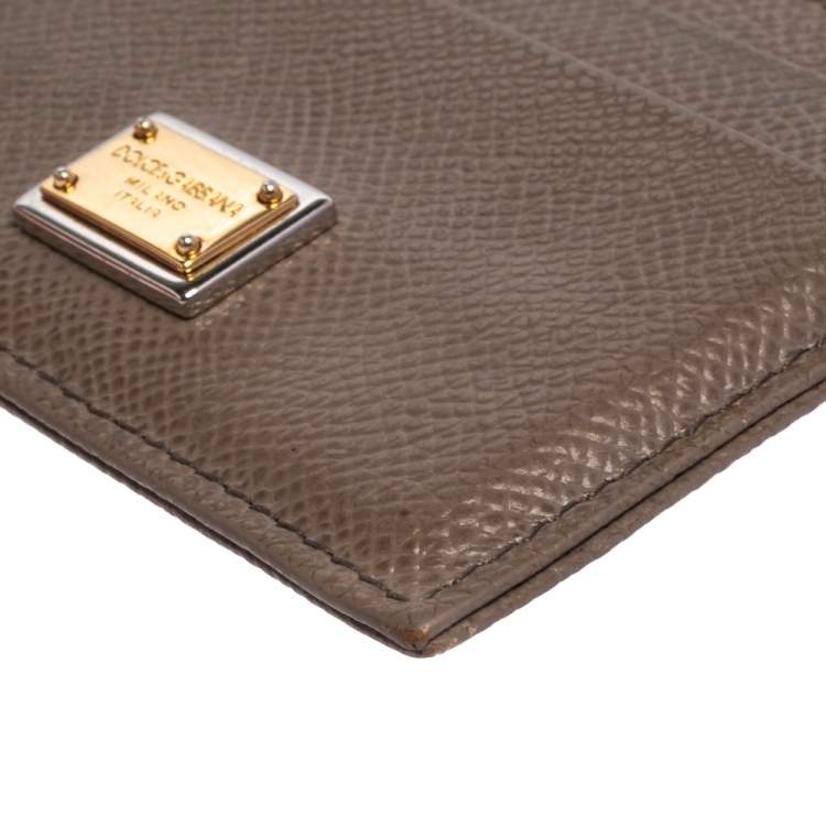 Pre Owned Dolce & Gabbana Brown Grained Leather Card Holder