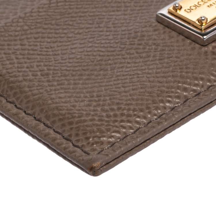 Pre Owned Dolce & Gabbana Brown Grained Leather Card Holder