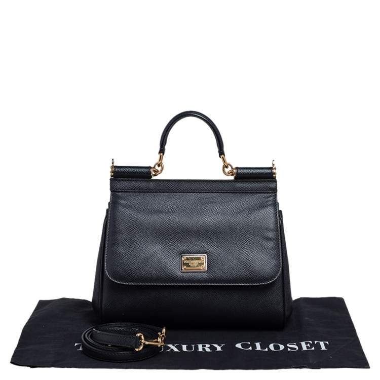 Pre Owned Dolce & Gabbana Black Leather Medium Miss Sicily Top Handle Bag