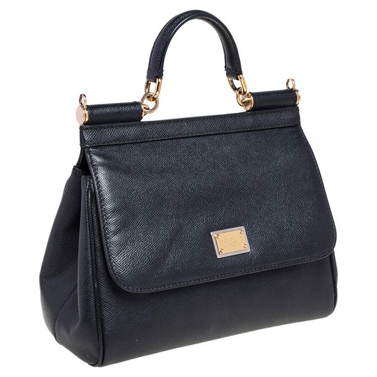 Pre Owned Dolce & Gabbana Black Leather Medium Miss Sicily Top Handle Bag