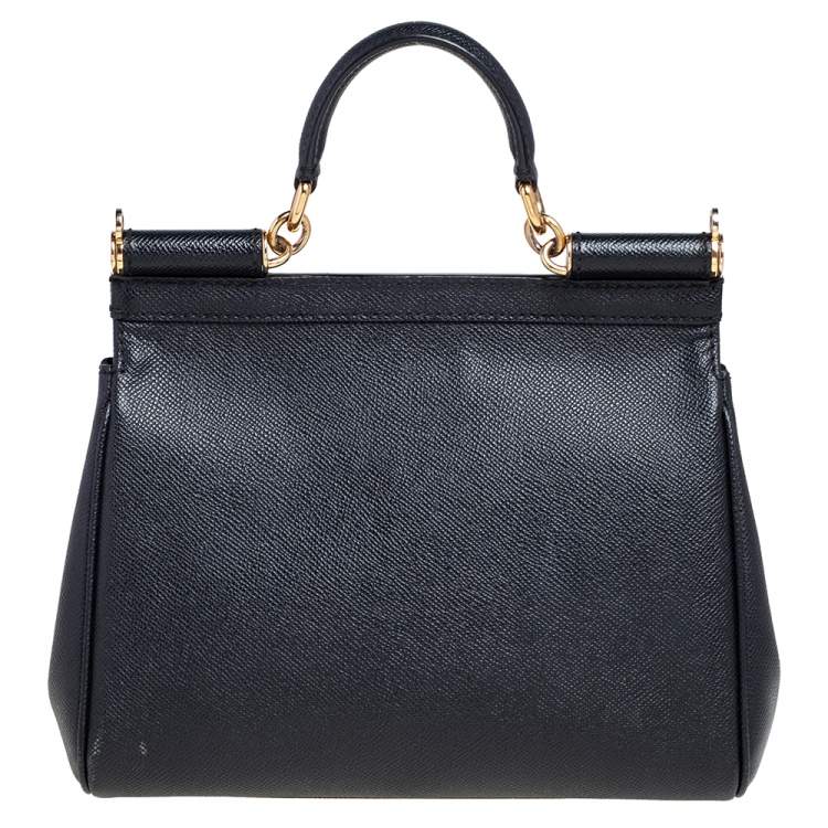 Pre Owned Dolce & Gabbana Black Leather Medium Miss Sicily Top Handle Bag