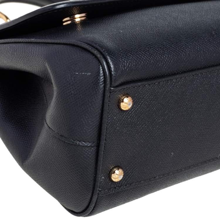 Pre Owned Dolce & Gabbana Black Leather Medium Miss Sicily Top Handle Bag