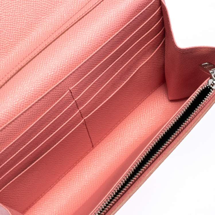 Pre Owned Dolce & Gabbana Pink Peony Print Leather Wallet On Chain