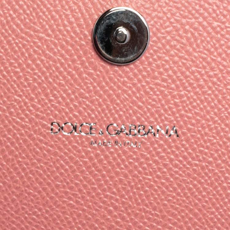 Pre Owned Dolce & Gabbana Pink Peony Print Leather Wallet On Chain
