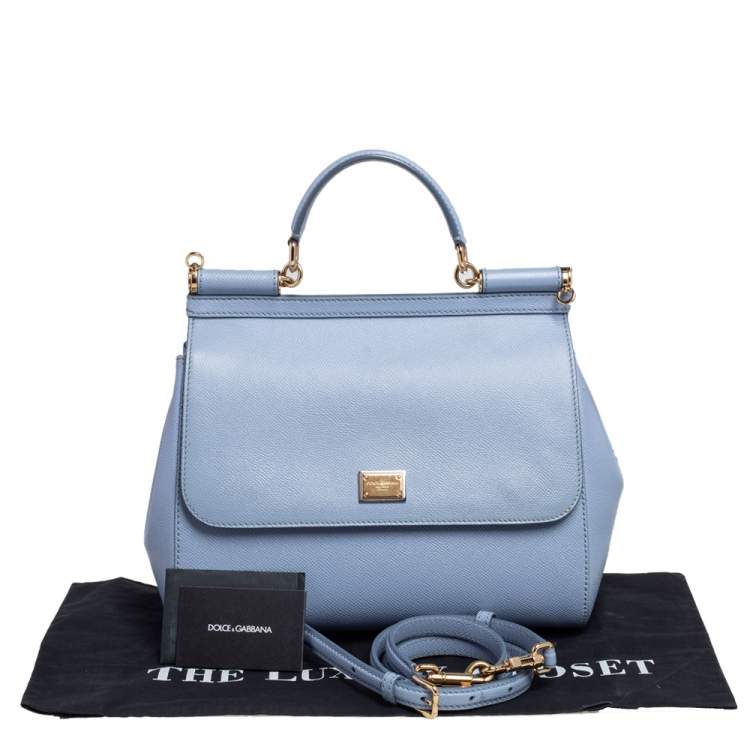 Pre Owned Dolce & Gabbana Sky Blue Leather Large Miss Sicily Top Handle Bag