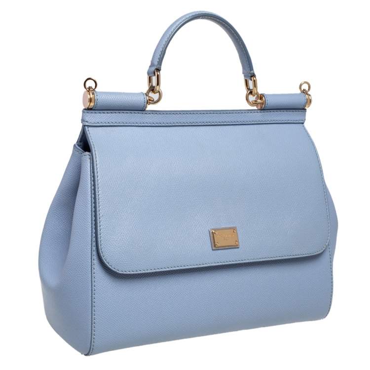 Pre Owned Dolce & Gabbana Sky Blue Leather Large Miss Sicily Top Handle Bag