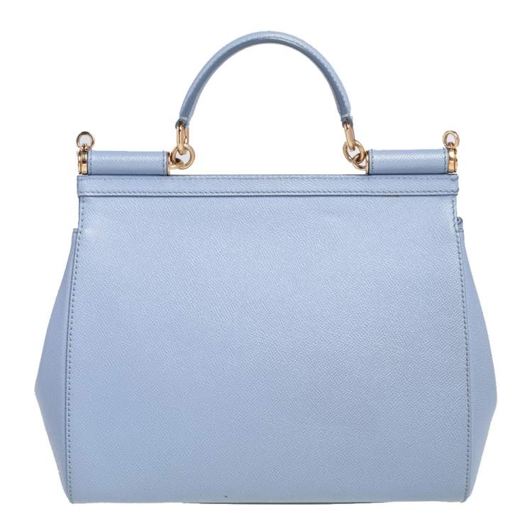 Pre Owned Dolce & Gabbana Sky Blue Leather Large Miss Sicily Top Handle Bag