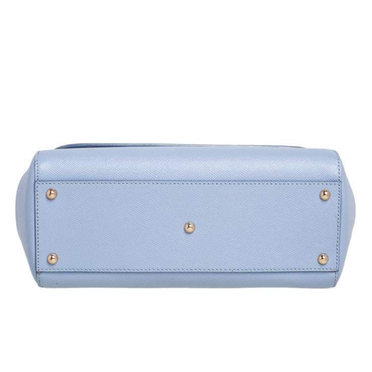 Pre Owned Dolce & Gabbana Sky Blue Leather Large Miss Sicily Top Handle Bag