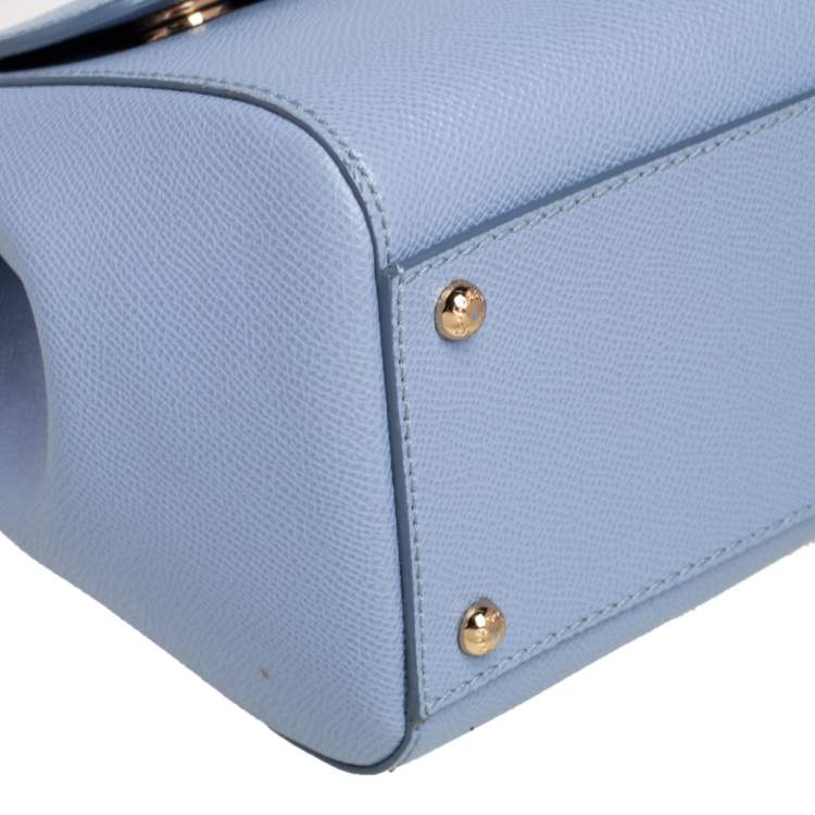 Pre Owned Dolce & Gabbana Sky Blue Leather Large Miss Sicily Top Handle Bag
