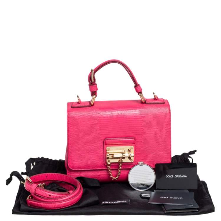 Pre Owned Dolce & Gabbana Pink Lizard Embossed Leather Small Miss Monica Top Handle Bag