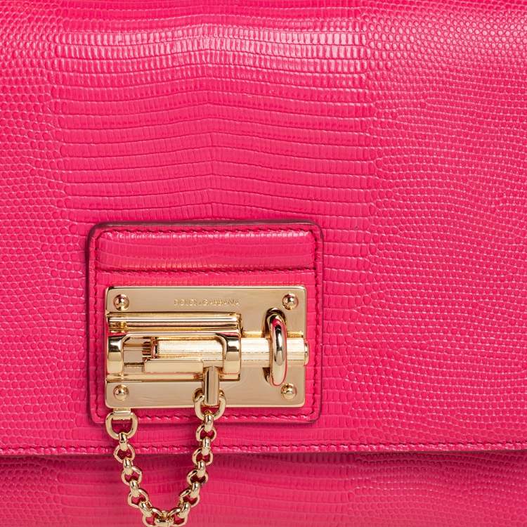 Pre Owned Dolce & Gabbana Pink Lizard Embossed Leather Small Miss Monica Top Handle Bag